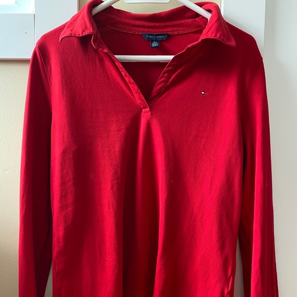 2/$24 Red Tommy Hilfiger long-sleeved polo shirt - Picture 4 of 6